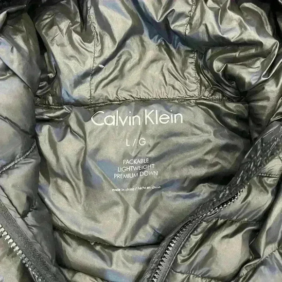 Calvin Klein puffer coat size large black packable lightweight zip down - Picture 6 of 9